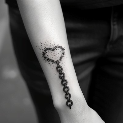 Bicycle Chain in a form of a Heart Tattoo on the Forearm