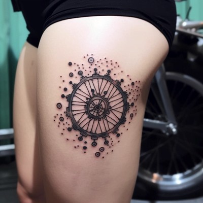 Bicycle Inside a Sprocket Tattoo on the Leg