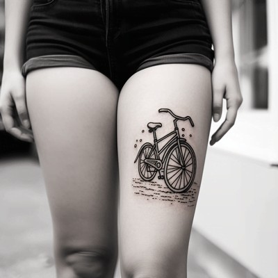 Bicycle Line Art Tattoo on the Leg