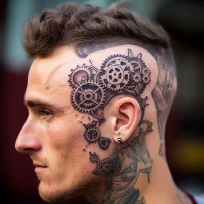 Bicycle Sprocket Tattoo on the Head