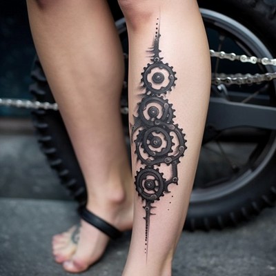 Bicycle Sprocket with the Chain Tattoo on the Leg