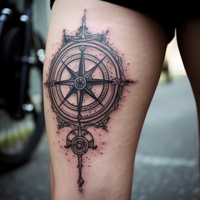 Bicycle Tattoo on a Compass on the Leg
