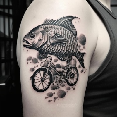 Fish Riding Cycle Tattoo 
