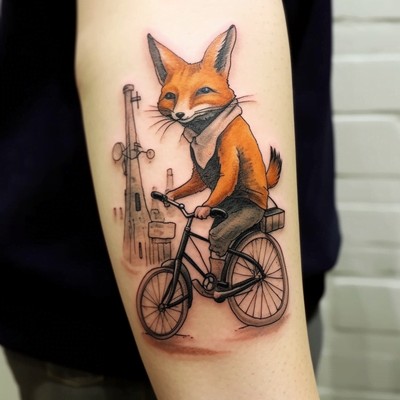 Bicycle tattoo - Fox Riding a Bicycle Tattoo on the Arm